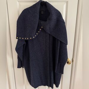 Marc by Marc Jacobs oversized wool navy blue women's sweater w gold accents